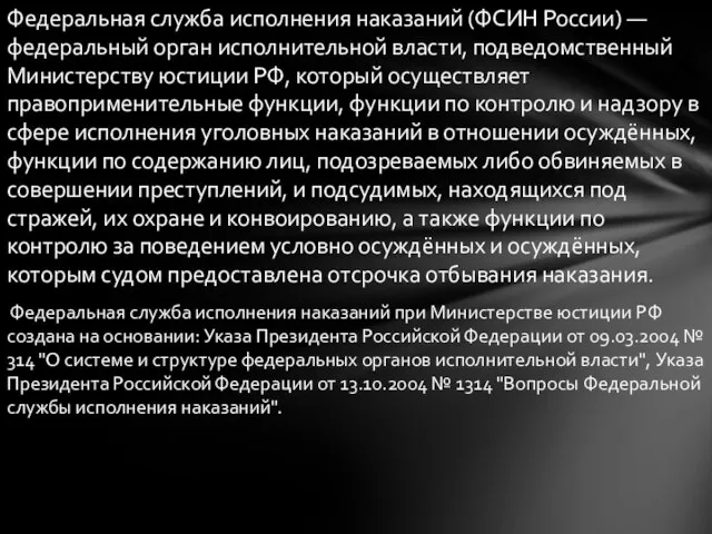 Федеральная служба исполнения наказаний (ФСИН России) — федеральный орган исполнительной власти,