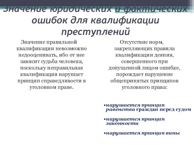 Значение юридических и фактических ошибок для квалификации преступлений Значение правильной квалификации