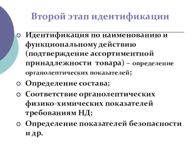 Второй этап идентификации Идентификация по наименованию и функциональному действию (подтверждение ассортиментной