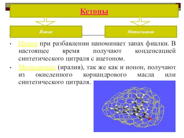 Ионон при разбавлении напоминает запах фиалки. В настоящее время получают конденсацией