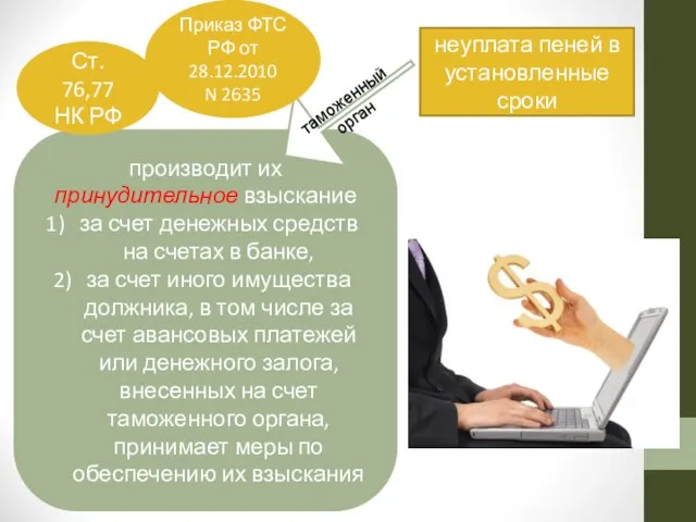 неуплата пеней в установленные сроки производит их принудительное взыскание за счет