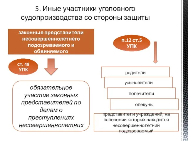 5. Иные участники уголовного судопроизводства со стороны защиты законные представители несовершеннолетнего