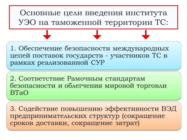 Основные цели введения института УЭО на таможенной территории ТС: