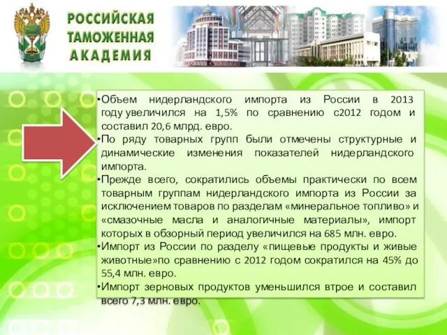 Объем нидерландского импорта из России в 2013 году увеличился на 1,5%