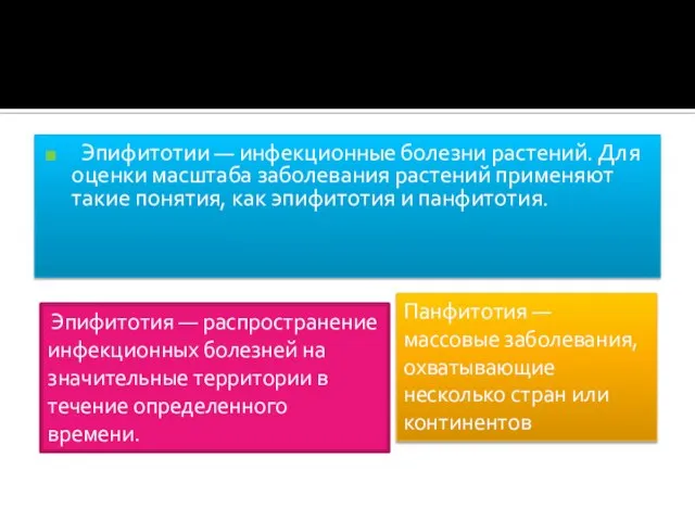 Эпифитотии — инфекционные болезни растений. Для оценки масштаба заболевания растений применяют