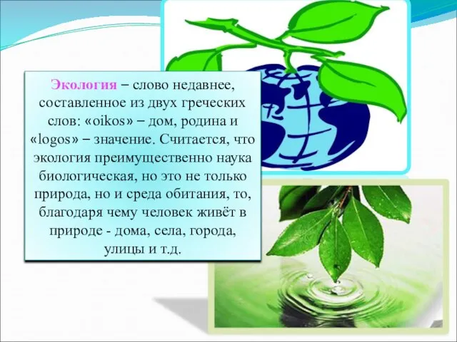 Экология – слово недавнее, составленное из двух греческих слов: «oikos» –