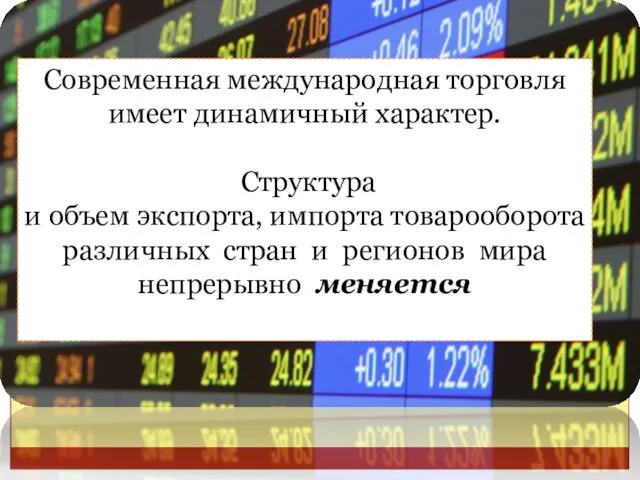 Современная международная торговля имеет динамичный характер. Структура и объем экспорта, импорта