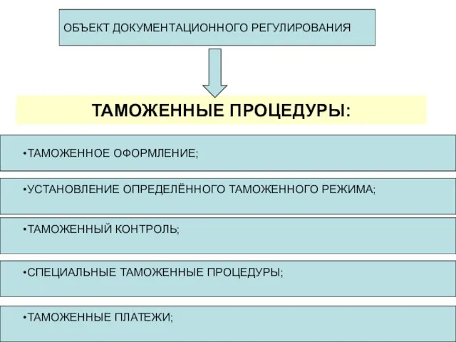 ТАМОЖЕННЫЕ ПРОЦЕДУРЫ: ТАМОЖЕННОЕ ОФОРМЛЕНИЕ; УСТАНОВЛЕНИЕ ОПРЕДЕЛЁННОГО ТАМОЖЕННОГО РЕЖИМА; ТАМОЖЕННЫЙ КОНТРОЛЬ; СПЕЦИАЛЬНЫЕ