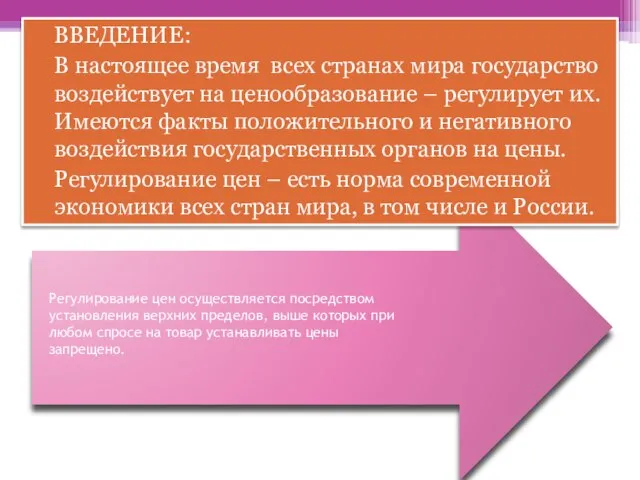 Регулирование цен осуществляется посредством установления верхних пределов, выше которых при любом