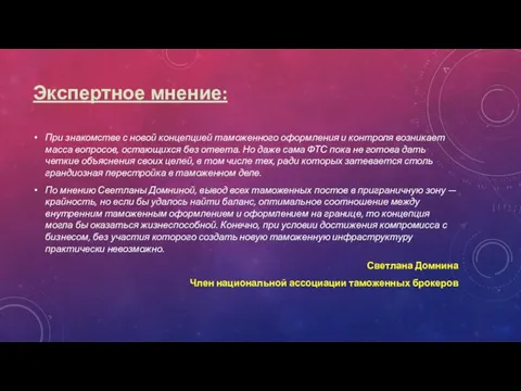 Экспертное мнение: При знакомстве с новой концепцией таможенного оформления и контроля