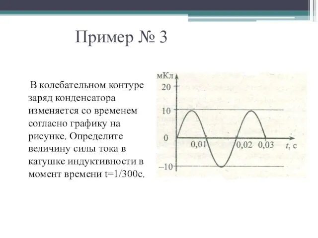 Пример № 3 В колебательном контуре заряд конденсатора изменяется со временем