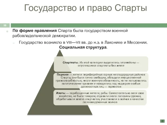 Государство и право Спарты По форме правления Спарта была государством военной