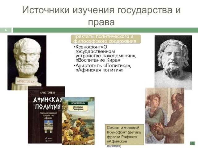 Источники изучения государства и права Сократ и молодой Ксенофонт (деталь фрески Рафаэля «Афинская школа»)