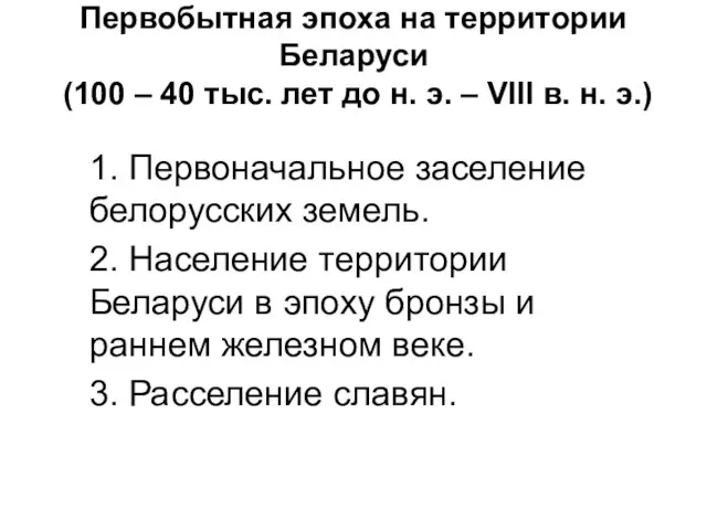 Первобытная эпоха на территории Беларуси (100 – 40 тыс. лет до