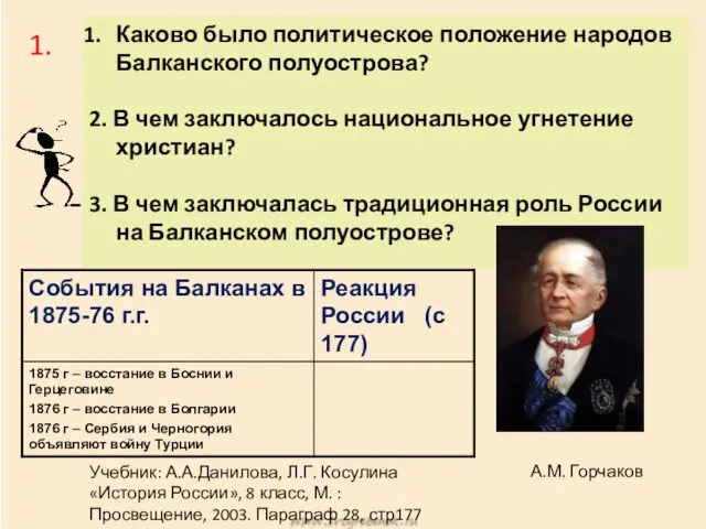 Учебник: А.А.Данилова, Л.Г. Косулина «История России», 8 класс, М. :Просвещение, 2003.