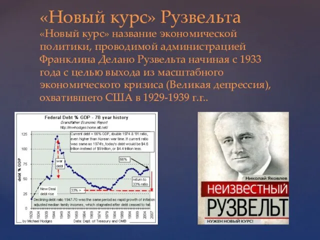 «Новый курс» Рузвельта «Новый курс» название экономической политики, проводимой администрацией Франклина