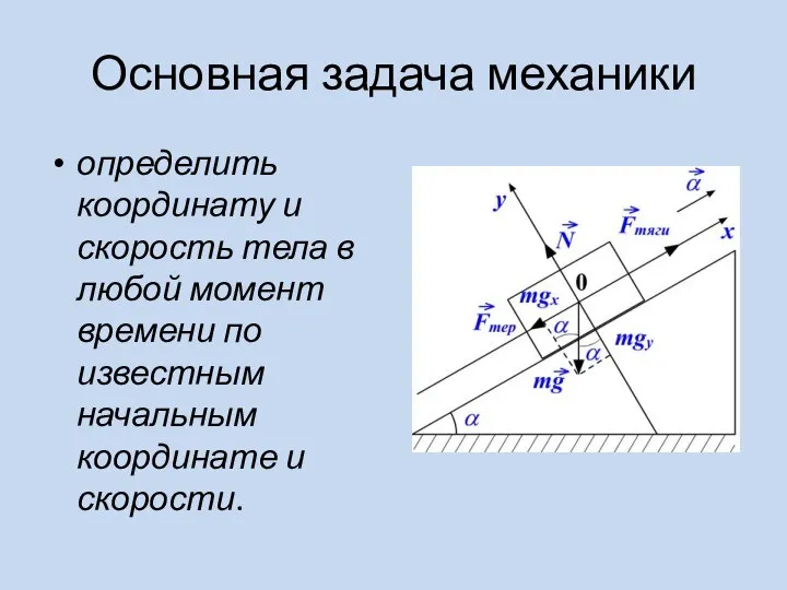 Основная задача механики определить координату и скорость тела в любой момент