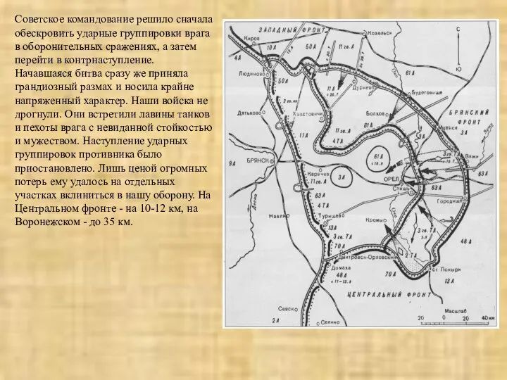 Советское командование решило сначала обескровить ударные группировки врага в оборонительных сражениях,