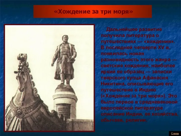 «Хождение за три моря» Дальнейшее развитие получила литература о путешествиях —