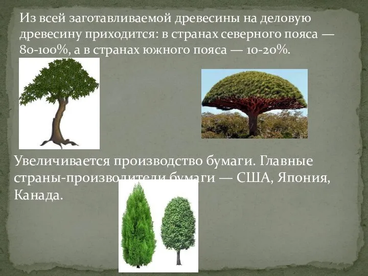 Из всей заготавливаемой древесины на деловую древесину приходится: в странах северного