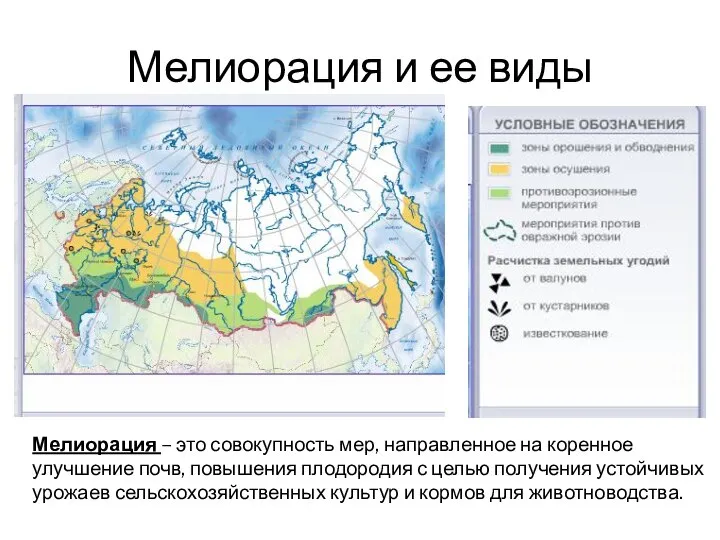 Мелиорация и ее виды Мелиорация – это совокупность мер, направленное на