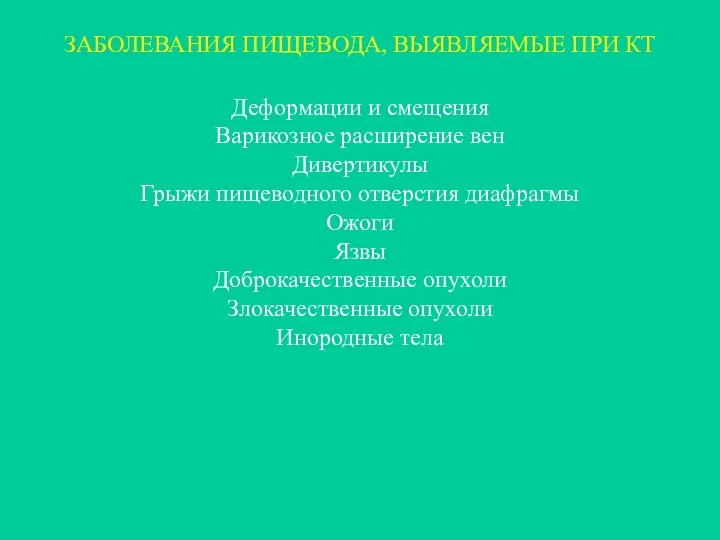 ЗАБОЛЕВАНИЯ ПИЩЕВОДА, ВЫЯВЛЯЕМЫЕ ПРИ КТ Деформации и смещения Варикозное расширение вен