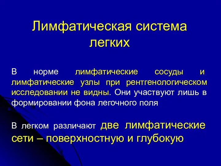 Лимфатическая система легких В норме лимфатические сосуды и лимфатические узлы при