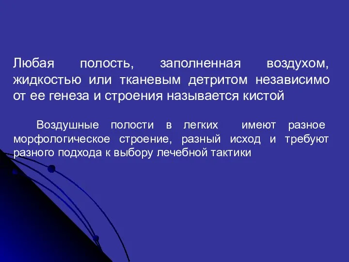 Любая полость, заполненная воздухом, жидкостью или тканевым детритом независимо от ее