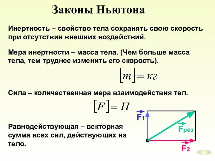 Законы Ньютона Инертность – свойство тела сохранять свою скорость при отсутствии