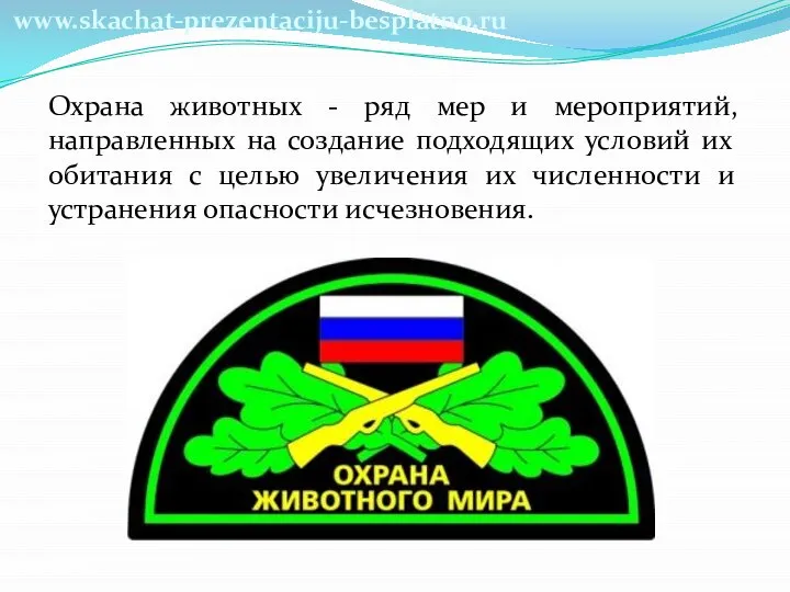 Охрана животных - ряд мер и мероприятий, направленных на создание подходящих