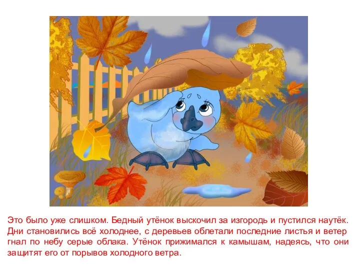 Это было уже слишком. Бедный утёнок выскочил за изгородь и пустился