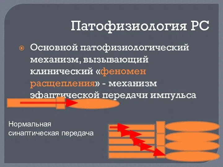 Патофизиология РС Основной патофизиологический механизм, вызывающий клинический «феномен расщепления» - механизм