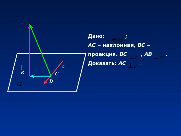 А В с D С Дано: ; АС – наклонная, ВС