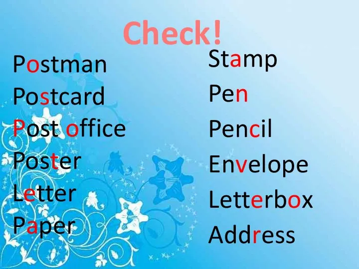 Postman Postcard Post office Poster Letter Paper Stamp Pen Pencil Envelope Letterbox Address Check!