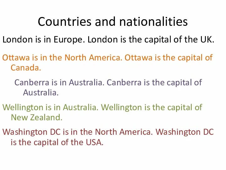 Countries and nationalities London is in Europe. London is the capital