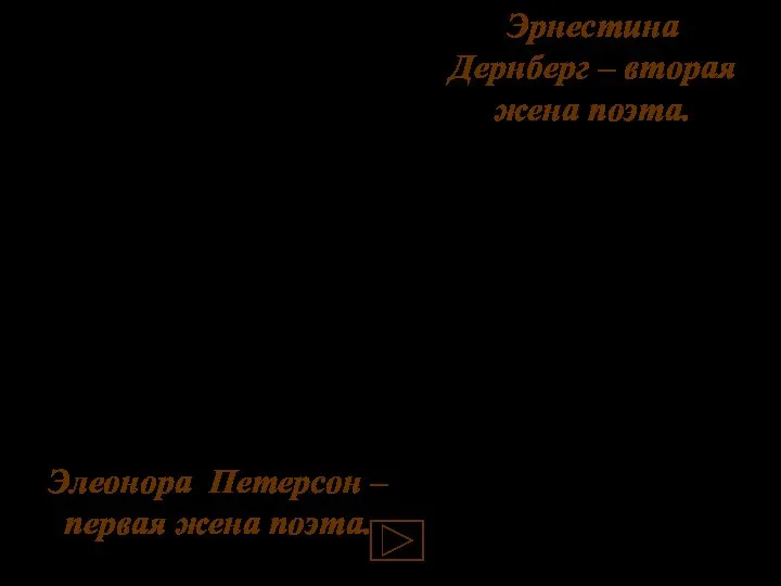 Элеонора Петерсон – первая жена поэта. Эрнестина Дернберг – вторая жена поэта.