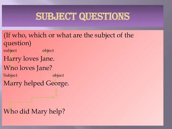 SUBJECT QUESTIONS (If who, which or what are the subject of