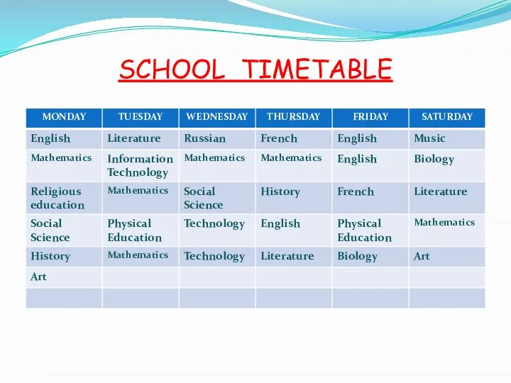 SCHOOL TIMETABLE