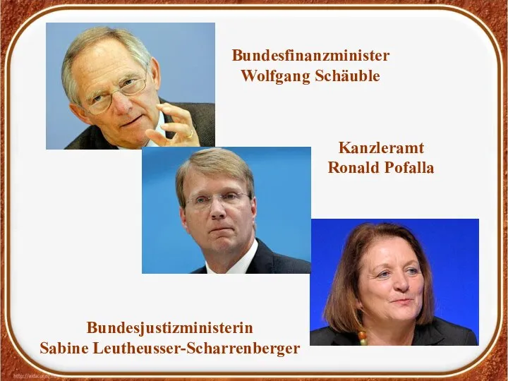 Kanzleramt Ronald Pofalla Bundesfinanzminister Wolfgang Schäuble Bundesjustizministerin Sabine Leutheusser-Scharrenberger