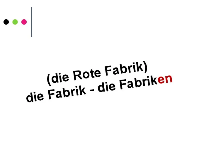 (die Rote Fabrik) die Fabrik - die Fabriken