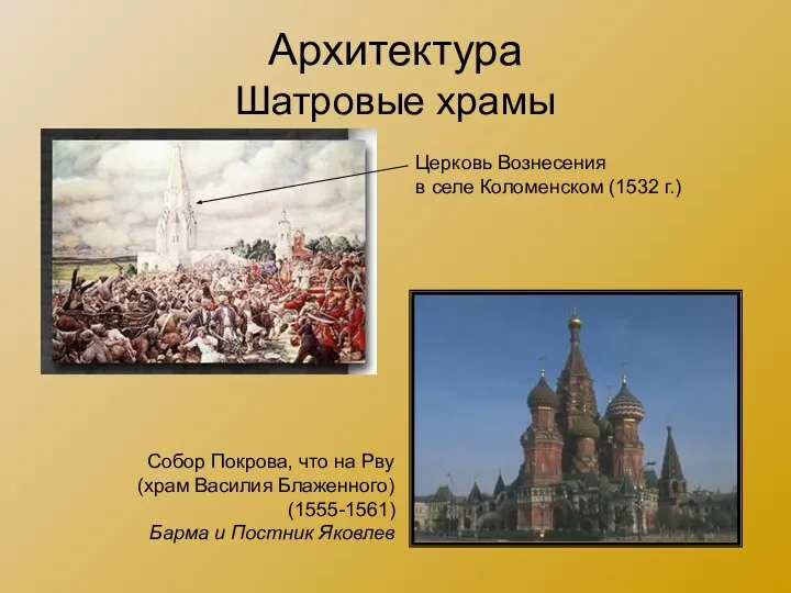 Архитектура Шатровые храмы Церковь Вознесения в селе Коломенском (1532 г.) Собор