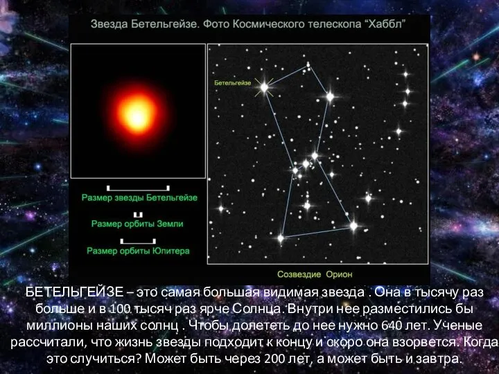 БЕТЕЛЬГЕЙЗЕ – это самая большая видимая звезда . Она в тысячу