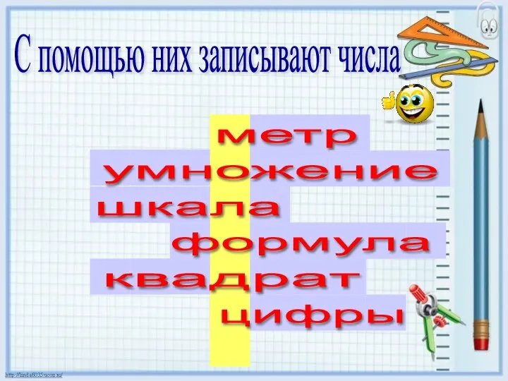 С помощью них записывают числа метр умножение шкала формула квадрат цифры