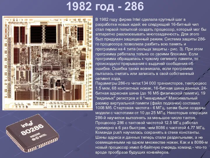 1982 год - 286 В 1982 году фирма Intel сделала крупный