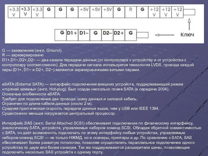 G — заземление (англ. Ground) R — зарезервировано D1+,D1−,D2+,D2− — два