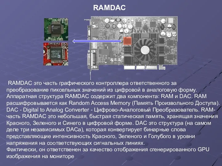 RAMDAC это часть графического контроллера ответственного за преобразование пиксельных значений из