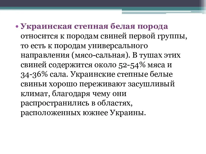 Украинская степная белая порода относится к породам свиней первой группы, то