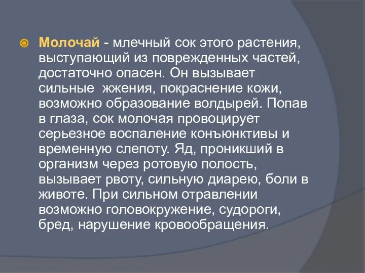 Молочай - млечный сок этого растения, выступающий из поврежденных частей, достаточно