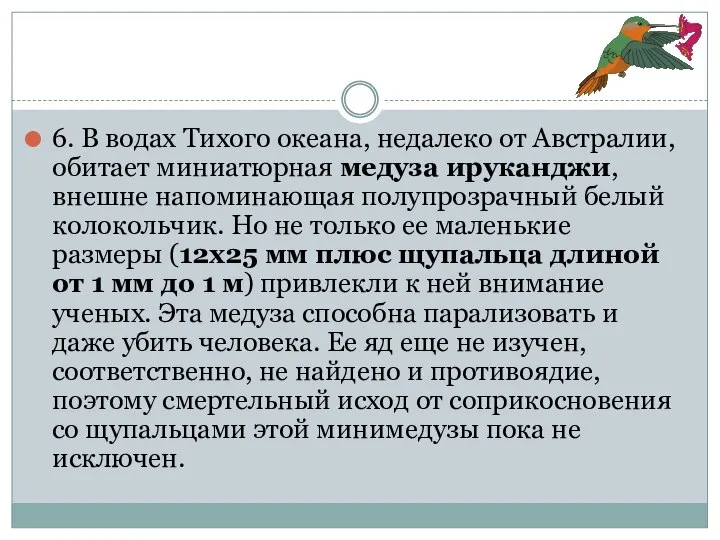 6. В водах Тихого океана, недалеко от Австралии, обитает миниатюрная медуза