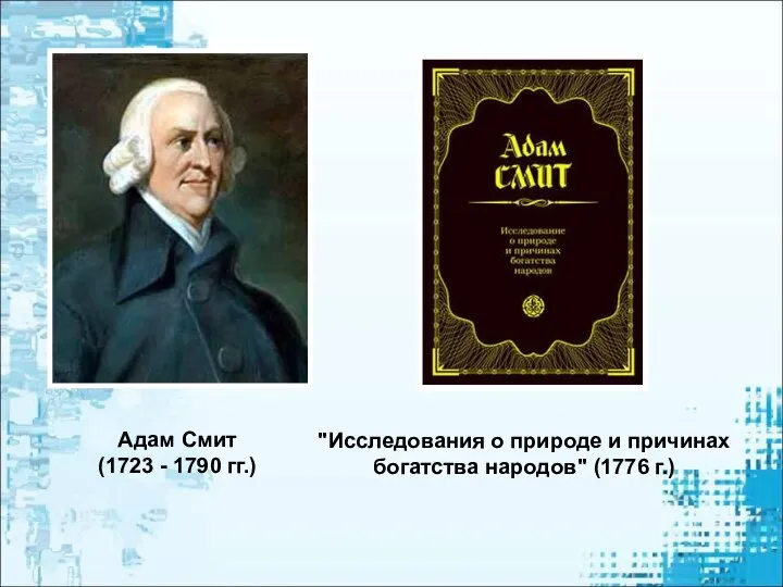 "Исследования о природе и причинах богатства народов" (1776 г.) Адам Смит (1723 - 1790 гг.)